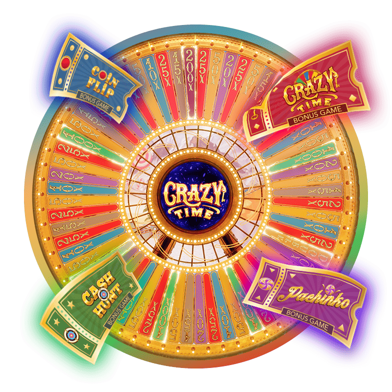 Spinning WJ6 Crazy Time wheel at the center of the live action game show